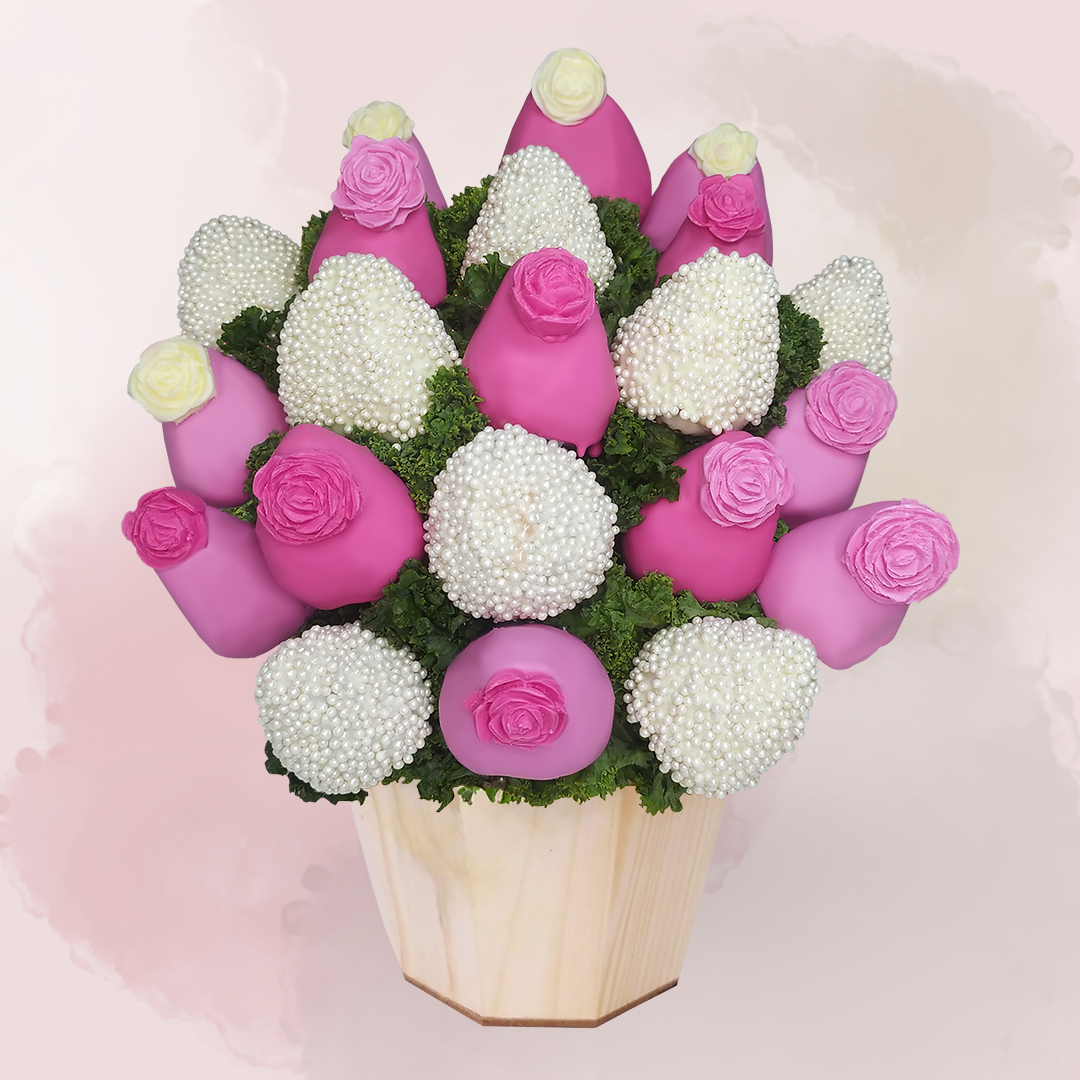 Ramo de Fresas Rosa Pastel