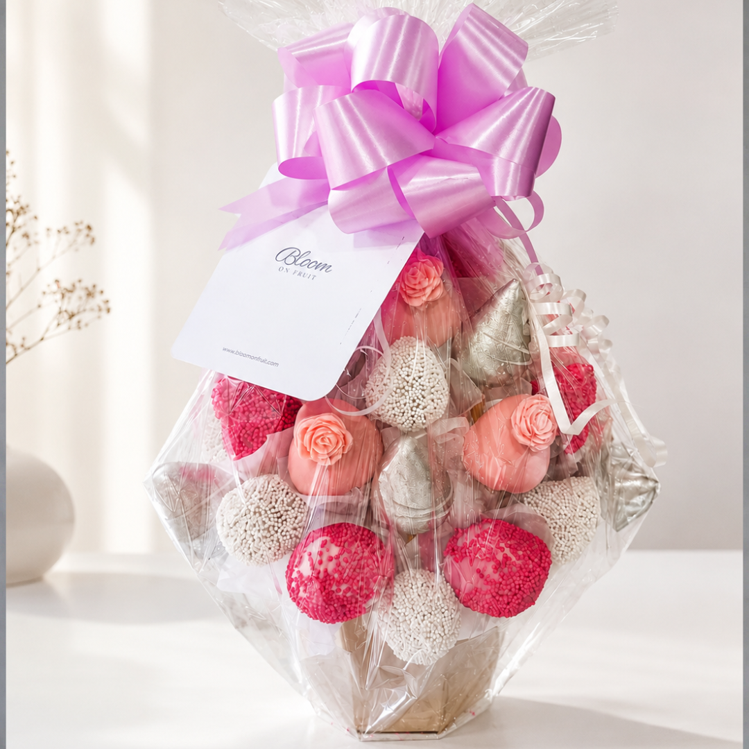 Ramo de Fresas Rosa Pastel