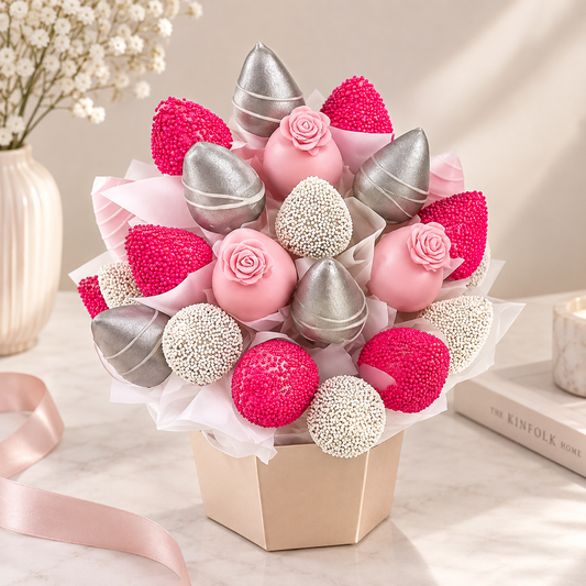 Ramo de Fresas Rosa Pastel