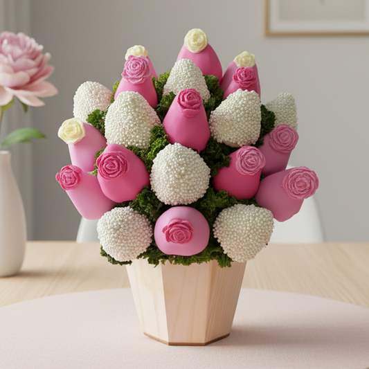 Ramo de Fresas Rosa Pastel